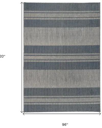 8' X 10' Striped Stain Resistant Indoor / Outdoor Area Rug - Blue / Gray