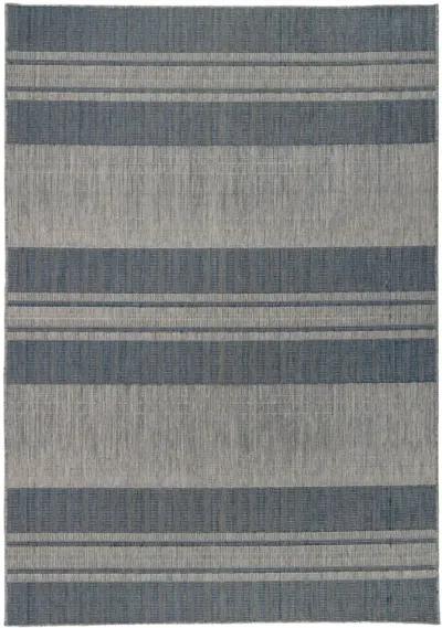 8' X 10' Striped Stain Resistant Indoor / Outdoor Area Rug - Blue / Gray