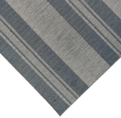 8' X 10' Striped Stain Resistant Indoor / Outdoor Area Rug - Blue / Gray