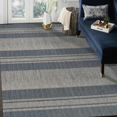 8' X 10' Striped Stain Resistant Indoor / Outdoor Area Rug - Blue / Gray