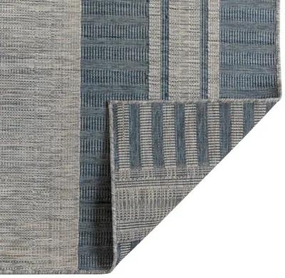 8' X 10' Striped Stain Resistant Indoor / Outdoor Area Rug - Blue / Gray