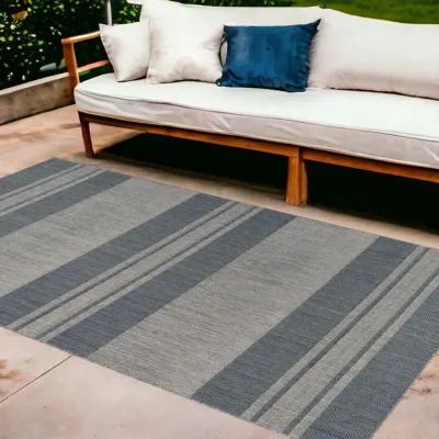 8' X 10' Striped Stain Resistant Indoor / Outdoor Area Rug - Blue / Gray