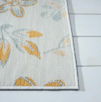 5' X 7' Floral Stain Resistant Indoor / Outdoor Area Rug - Blue White / Yellow