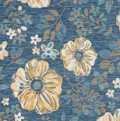 5' X 7' Floral Stain Resistant Indoor / Outdoor Area Rug - Blue White / Yellow