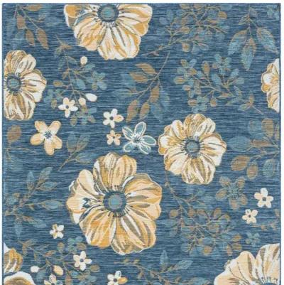 5' X 7' Floral Stain Resistant Indoor / Outdoor Area Rug - Blue White / Yellow