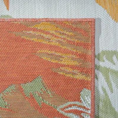 2' X 3' Palm Leaf Stain Resistant Indoor / Outdoor Area Rug - Ivory Green / Orange