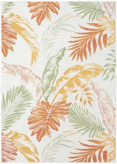 2' X 3' Palm Leaf Stain Resistant Indoor / Outdoor Area Rug - Ivory Green / Orange