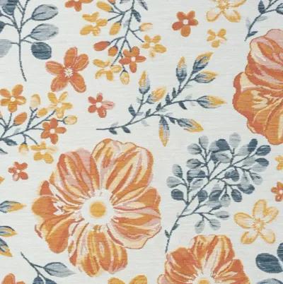 8' X 10' Floral Stain Resistant Indoor / Outdoor Area Rug - Ivory Orange / Blue