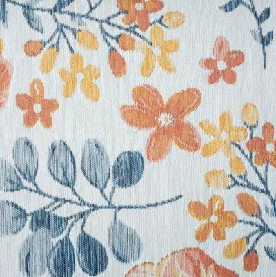 8' X 10' Floral Stain Resistant Indoor / Outdoor Area Rug - Ivory Orange / Blue