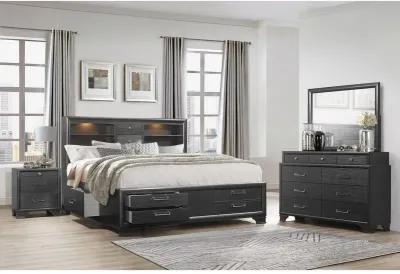 Solid Wood Queen Eight Drawers Bed - Gray