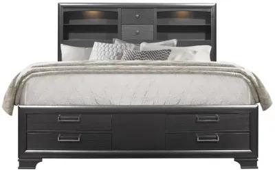 Solid Wood Queen Eight Drawers Bed - Gray