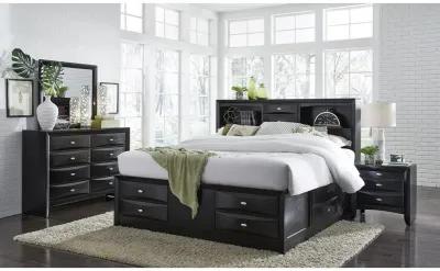 Solid Wood Full Eight Drawers Bed - Black