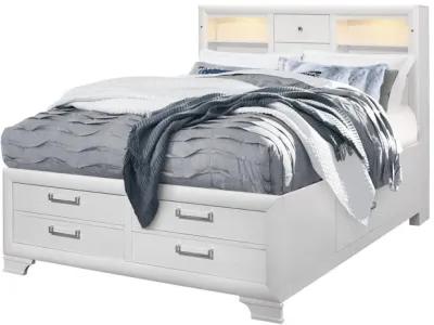 Solid Wood King Eight Drawers Bed - White