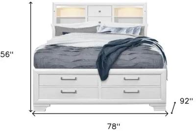 Solid Wood King Eight Drawers Bed - White