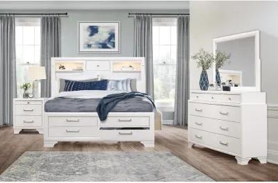 Solid Wood King Eight Drawers Bed - White