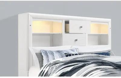 Solid Wood King Eight Drawers Bed - White