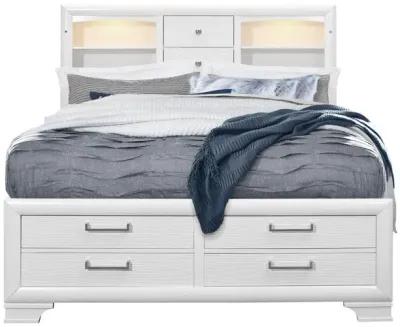 Solid Wood King Eight Drawers Bed - White