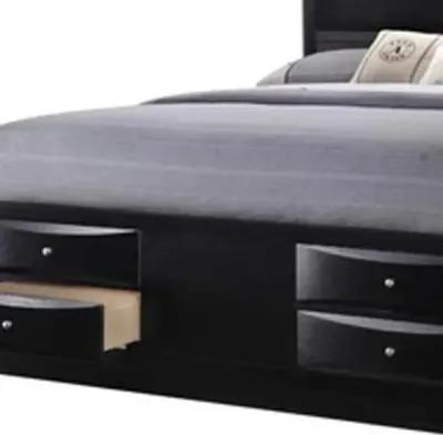 Solid Wood King Eight Drawers Bed - Black