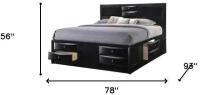 Solid Wood King Eight Drawers Bed - Black