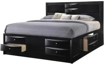 Solid Wood King Eight Drawers Bed - Black