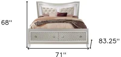 Queen Bed With Padded Headboard Led Lightning 2 Drawer - Champagne Tone