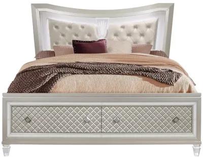 Queen Bed With Padded Headboard Led Lightning 2 Drawer - Champagne Tone