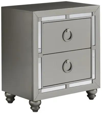 Champagne Tone Nightstand With 2 Drawer Mirror Trim Accent - Silver