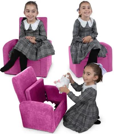 Kids Comfy Upholstered Recliner Chair With Storage - Pink