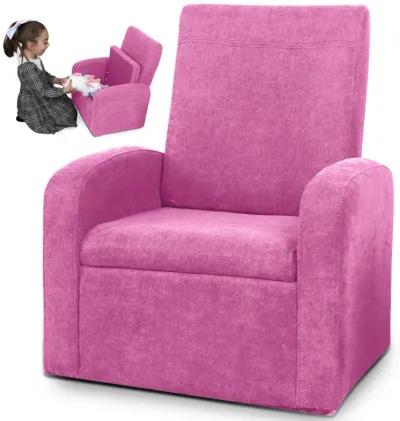 Kids Comfy Upholstered Recliner Chair With Storage - Pink