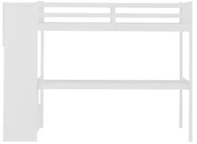 Twin Size Loft Bed with Built In Desk and Stairway - White