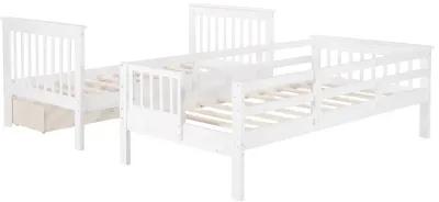 Twin Over Twin Bunk Bed with Stairway and Drawers - White