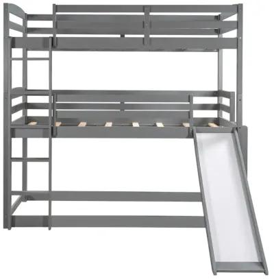 Triple Bunk Twin Sized Bed with Slide - Gray