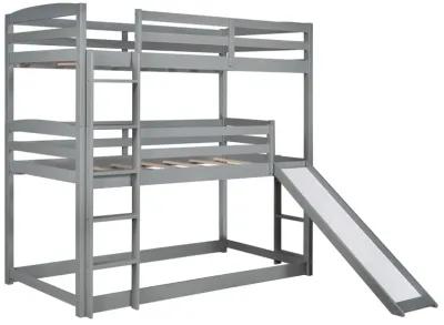 Triple Bunk Twin Sized Bed with Slide - Gray