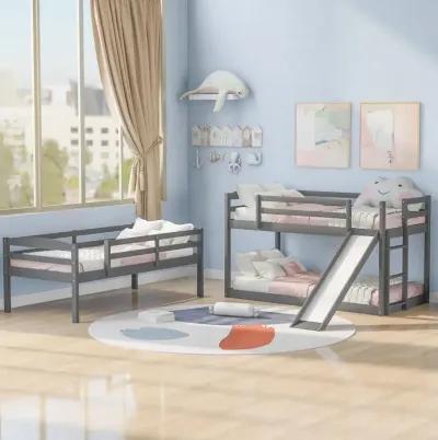 Triple Bunk Twin Sized Bed with Slide - Gray