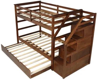 Twin Over Twin Bunk Bed with Trundle - Walnut