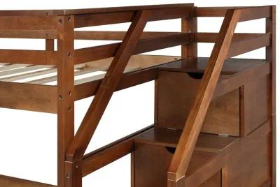 Twin Over Twin Bunk Bed with Trundle - Walnut