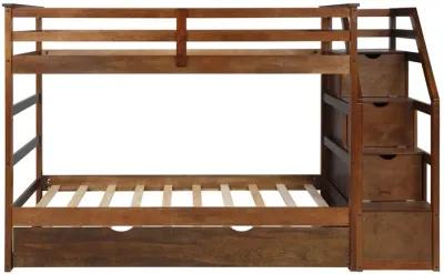 Twin Over Twin Bunk Bed with Trundle - Walnut