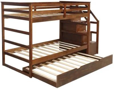 Twin Over Twin Bunk Bed with Trundle - Walnut