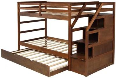 Twin Over Twin Bunk Bed with Trundle - Walnut