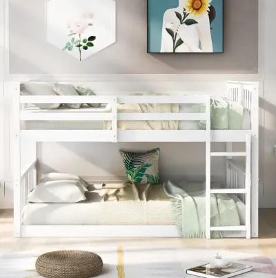 Full Over Full Classic Bunk Bed with Ladder - White