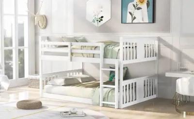 Full Over Full Classic Bunk Bed with Ladder - White