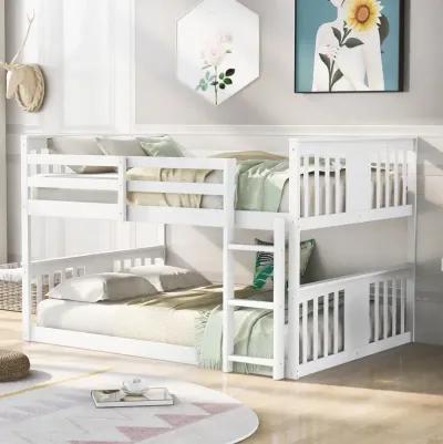 Full Over Full Classic Bunk Bed with Ladder - White