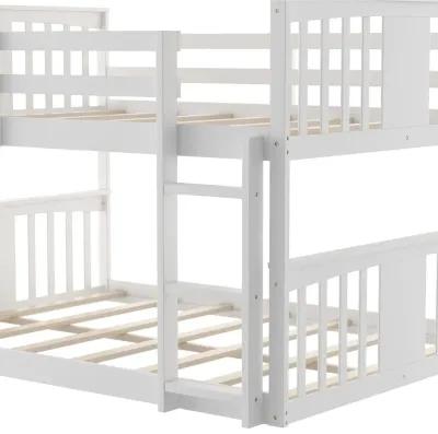 Full Over Full Classic Bunk Bed with Ladder - White