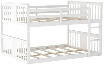 Full Over Full Classic Bunk Bed with Ladder - White