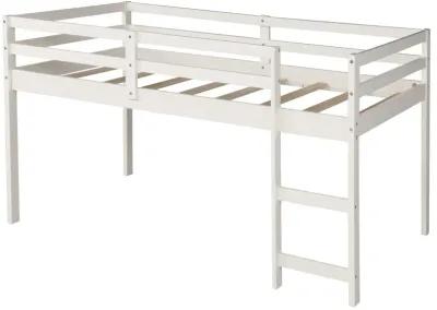 Low Twin Loft Bed With Cabinet and Desk - White