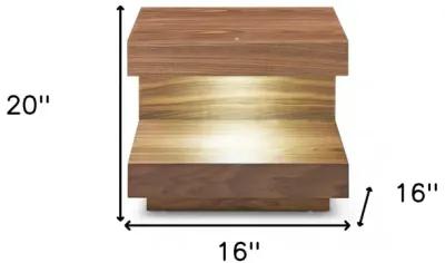 Contemporary Led Lit Walnut Nightstand With One Drawer - Light Brown