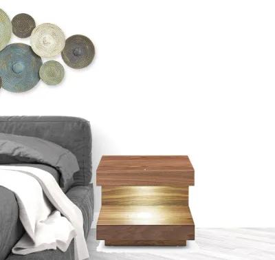 Contemporary Led Lit Walnut Nightstand With One Drawer - Light Brown