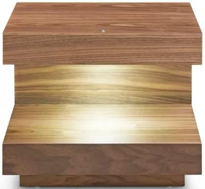 Contemporary Led Lit Walnut Nightstand With One Drawer - Light Brown