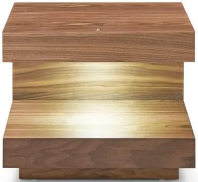 Contemporary Led Lit Walnut Nightstand With One Drawer - Light Brown