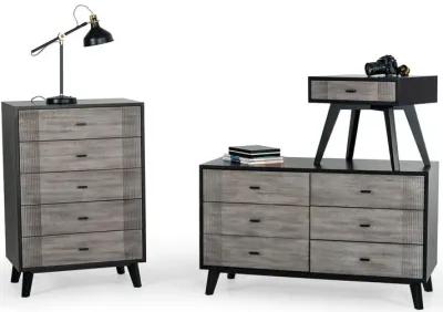 Solid Wood Six Drawer Double Dresser - Gray / Black